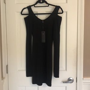 Chic off the shoulder black sweater dress